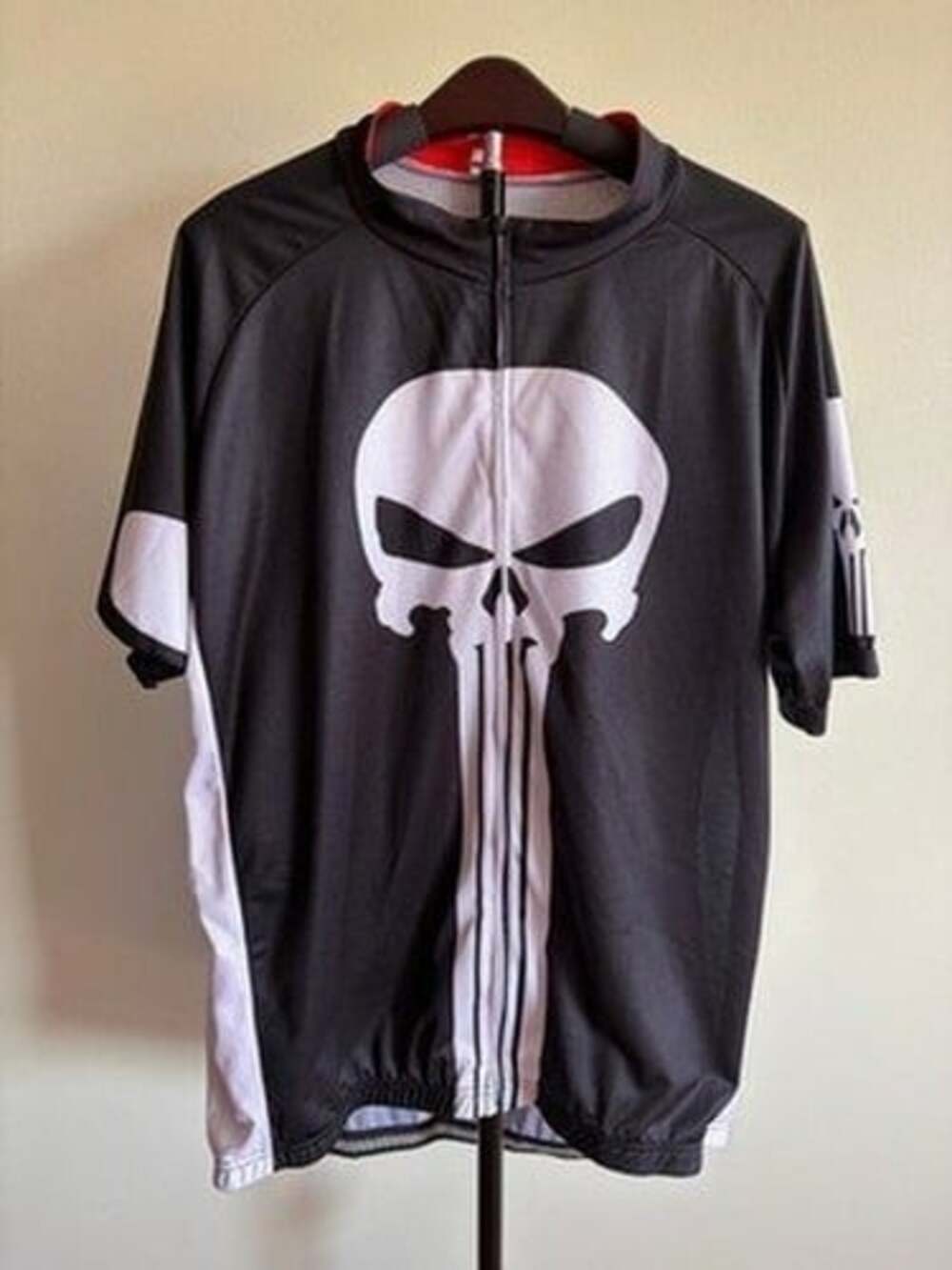 The Punisher Skull Cycling Mens 4XL Full Zip Short Sleeve Bike Shirt Black